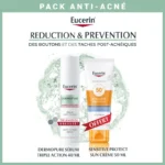 Pack Eucerin anti-acné (Dermopure sérum triple action 40ml Efficace +sensitive protect sun crème 50ml spf50)