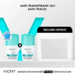 Vichy 2 Déodorant Traitement Anti-Transpirant 48H Anti-traces Jaunes et Blanches 50 ml = Trousse OFFERTE